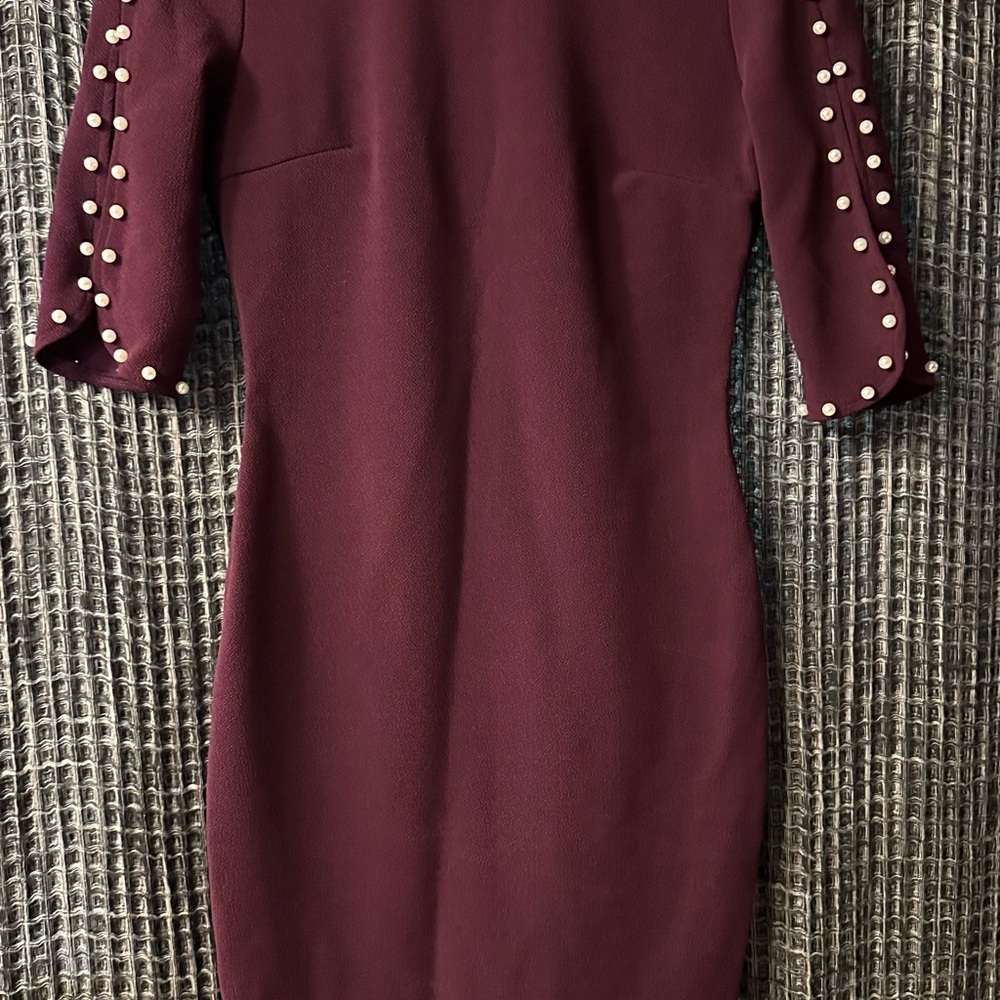 SHEIN Red Sheath Dress with Embellished Cuffed Sleeves